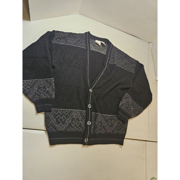 Vintage Ash Creek Sweater Men's Size L Knit Cardigan Geometric Black Button Up - Picture 1 of 5
